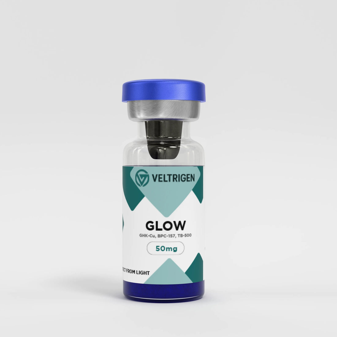 Veltrigen branded research vial "GLOW Blend" in the amount of 50mg.