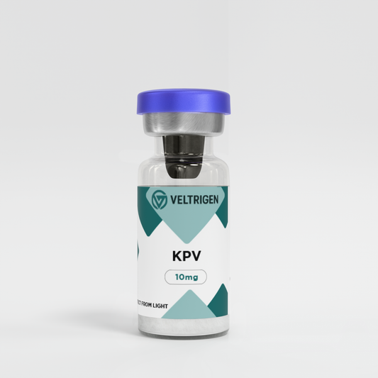 Vial labeled 'KPV' with Veltrigen branding on a white background