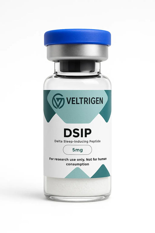 DSIP 5mg research peptide vial, third-party tested for purity and stability. Lyophilized powder for laboratory research use only.