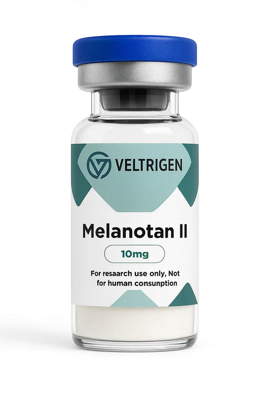 Melanotan 2 (MT2) 10mg research peptide vial, third-party tested for purity and stability. Lyophilized powder for laboratory research use only.