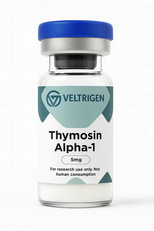 Thymosin Alpha-1 (TA-1) research peptide vial, third-party tested for purity. Lyophilized powder for laboratory research use only.